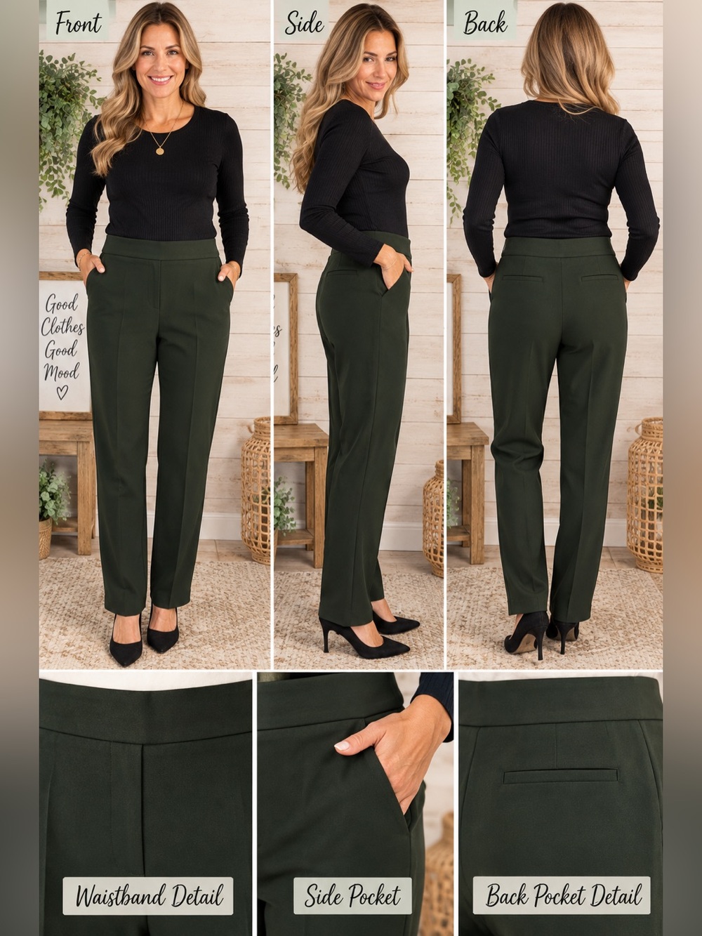 NWT - Hilary Radley Women’s L Hunter Green Pull-On Stretch Pants 29”
